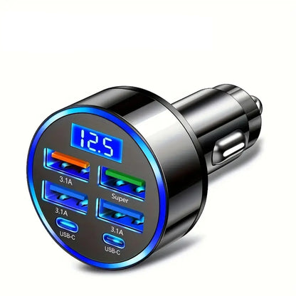 6-Port Fast Car Phone Charger with LED Display