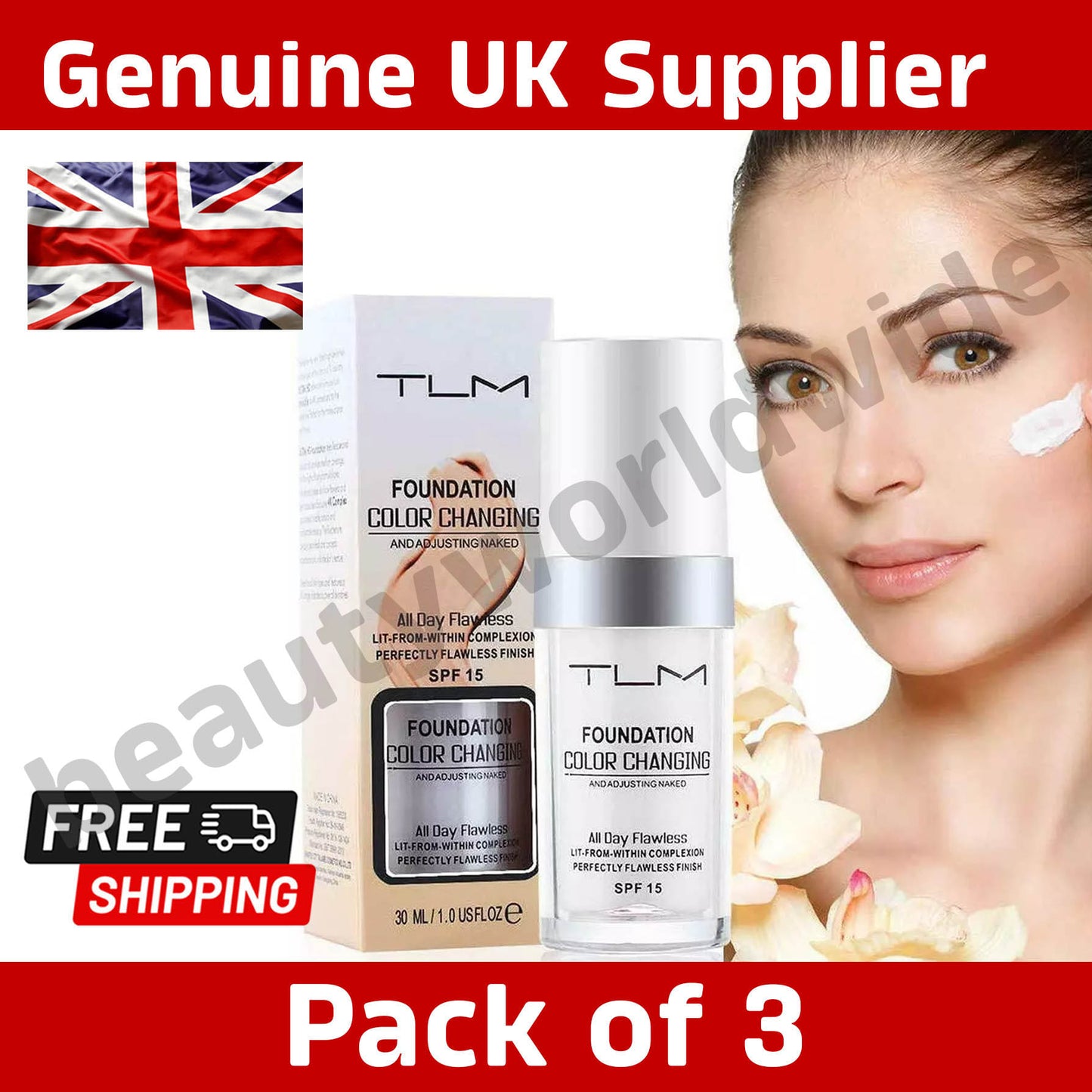 TLM Daily Flawless Long-Lasting Liquid Colour Changing Face Foundation - Pack 3